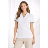 Triko Kumaş Yakalı Düğmesiz Açık Yaka Fitilli Kısa Kollu Regular Fit Tişört T-shirt - Beyaz