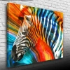 Turuncu ve Mavi Tonlar Zebra Resmi Kanvas Tablo 50 x 70