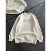 Üç İplik Bisiklet Yaka Baskılı SweatShirt - Beyaz