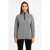 Üç İplik Dık Yaka Yarım Fermuarlı SweatShirt - Gri