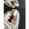 Üç İplik Kapşonlu Baskılı Oversize SweatShirt- Beyaz