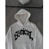 Üç İplik Kapşonlu Baskılı Oversize SweatShirt-  Beyaz