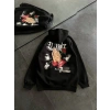 Üç İplik Penye Uzun Kol Kapşonlu Baskılı SweatShirt - Siyah