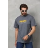 Unisex Basic Bisiklet Yaka Oversize T-Shirt - Füme
