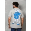Unisex Basic Bisiklet Yaka Oversize T-Shirt - Gri