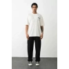 Unisex Baskılı Oversize T-Shirt - Beyaz