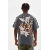 Unisex Baskılı Oversize T-Shirt - Füme