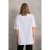 Unisex Bisiklet Yaka 20/1 Düz Oversize T-Shirt - Beyaz
