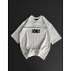 Unisex Bisiklet Yaka Baskılı Oversize T-Shirt - Beyaz