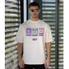 Unisex Bisiklet Yaka Baskılı Oversize T-Shirt - Beyaz