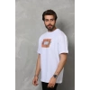 Unisex Bisiklet Yaka Baskılı Oversize T-Shirt - Beyaz