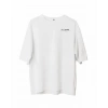 Unisex Bisiklet Yaka Baskılı Oversize T-Shirt - Beyaz