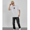 Unisex Bisiklet Yaka Baskılı Oversize T-Shirt - Beyaz