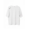 Unisex Bisiklet Yaka Baskılı Oversize T-Shirt - Beyaz