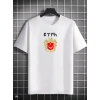 Unisex Bisiklet Yaka Baskılı Oversize T-Shirt - Beyaz