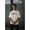 Unisex Bisiklet Yaka Baskılı Oversize T-Shirt - Beyaz