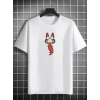 Unisex Bisiklet Yaka Baskılı Oversize T-Shirt - Beyaz
