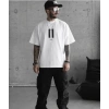 Unisex Bisiklet Yaka Baskılı Oversize T-Shirt - Beyaz