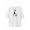 Unisex Bisiklet Yaka Baskılı Oversize T-Shirt - Beyaz