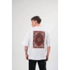 Unisex Bisiklet Yaka Baskılı Oversize T-Shirt - Beyaz