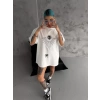 Unisex Bisiklet Yaka Baskılı Oversize T-Shirt - Beyaz
