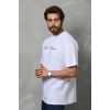 Unisex Bisiklet Yaka Baskılı Oversize T-Shirt - Beyaz