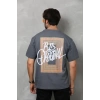 Unisex Bisiklet Yaka Baskılı Oversize T-Shirt - Füme