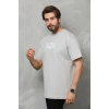 Unisex Bisiklet Yaka Baskılı Oversize T-Shirt - Gri