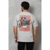 Unisex Bisiklet Yaka Baskılı Oversize T-Shirt - Gri