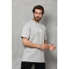 Unisex Bisiklet Yaka Baskılı Oversize T-Shirt - Gri