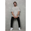 Unisex Bisiklet Yaka Baskılı Oversize T-Shirt - Gri