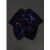 Unisex Bisiklet Yaka Baskılı Oversize T-Shirt - Siyah