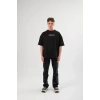 Unisex Bisiklet Yaka Baskılı Oversize T-Shirt - Siyah