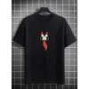 Unisex Bisiklet Yaka Baskılı Oversize T-Shirt - Siyah