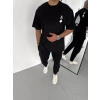 Unisex Bisiklet Yaka Baskılı Oversize T-Shirt - Siyah