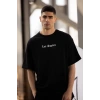 Unisex Bisiklet Yaka Baskılı Oversize T-Shirt - Siyah