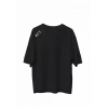 Unisex Bisiklet Yaka Baskılı Oversize T-Shirt - Siyah