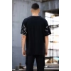 Unisex Bisiklet Yaka Baskılı Oversize T-Shirt - Siyah