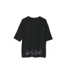 Unisex Bisiklet Yaka Baskılı Oversize T-Shirt - Siyah