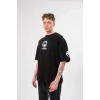 Unisex Bisiklet Yaka Baskılı Oversize T-Shirt - Siyah