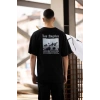 Unisex Bisiklet Yaka Baskılı Oversize T-Shirt - Siyah