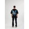 Unisex Bisiklet Yaka Baskılı Oversize T-Shirt - Siyah