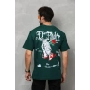 Unisex Bisiklet Yaka Baskılı Oversize T-Shirt - Yeşil