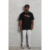 Unisex Bisiklet Yaka Double Oversize Baskılı T-Shirt - Siyah