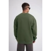 Unisex Biskilet Yaka Üç İplik SweatShirt - Haki