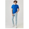 Unisex Düz Biskilet Yaka Oversize T-shirt - Mavi