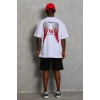 Unisex Oversize Baskılı Bisiklet Yaka T-Shirt - Beyaz
