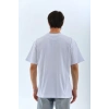 Unisex Oversize Düz Bisiklet Yaka T-Shirt - Beyaz