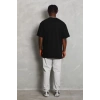 Unisex Oversize Düz Bisiklet Yaka T-Shirt - Siyah