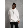 Unisex Sırt Baskılı Kapüşonlu Üç İplik Oversize Sweatshirt - Beyaz